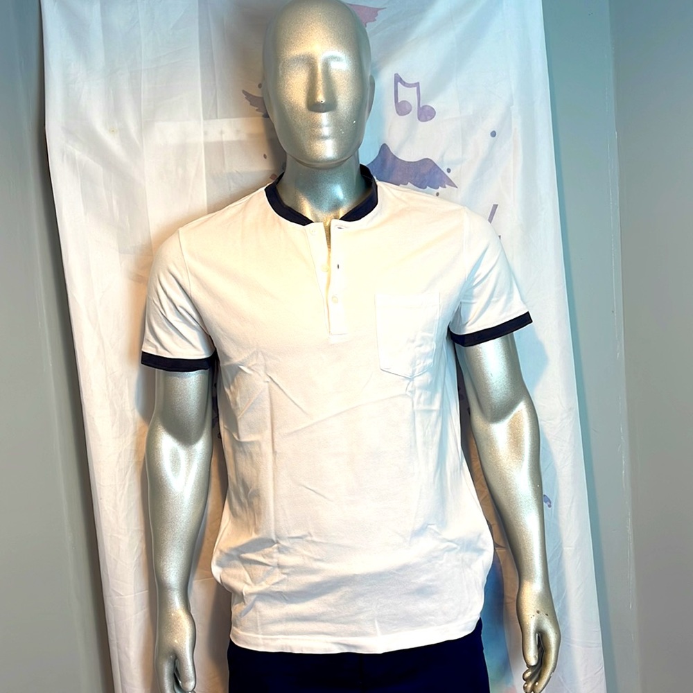H&M Mens Button Down Short Sleeve White T Shirts Slim fit 100% Cotton size M